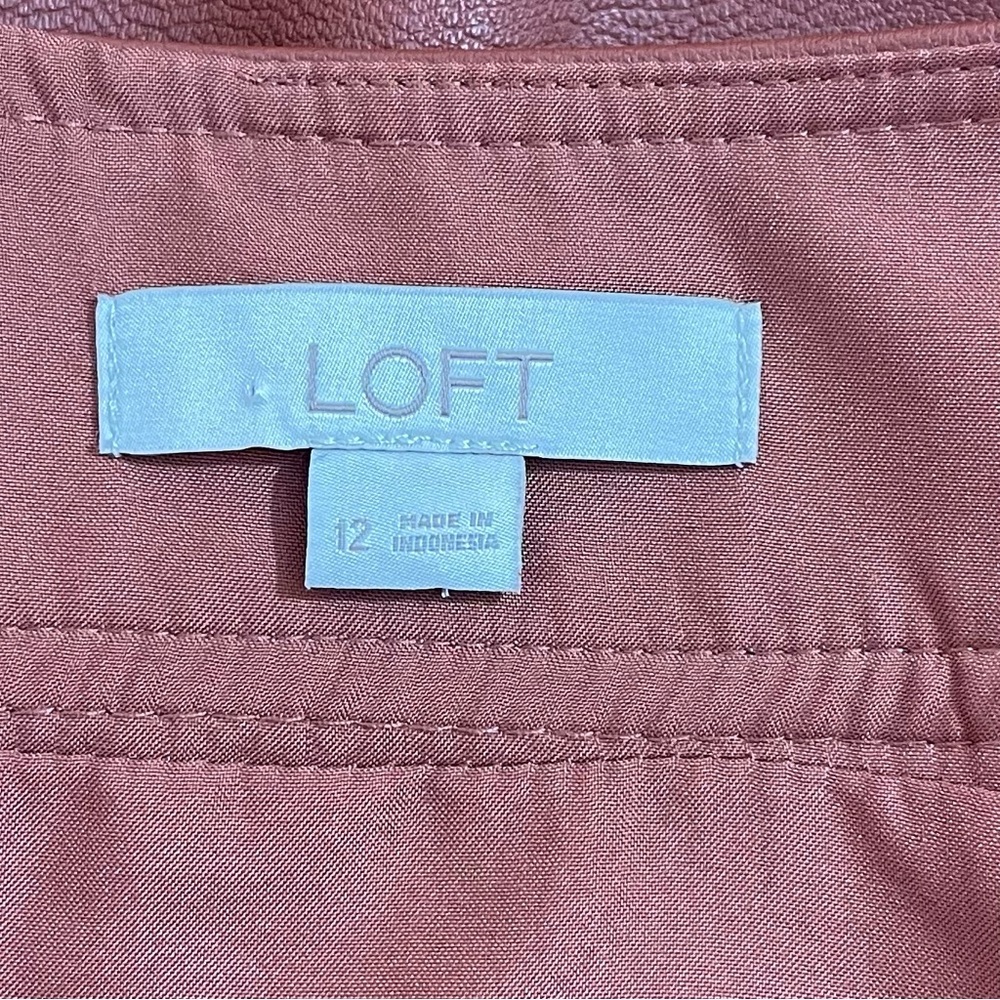 Loft Faux Leather Brown Rust Mini Skirt Women 12 Lined Pockets Office Career - Picture 4 of 9